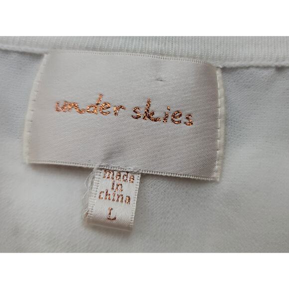 Under Skies Cream Loose Knit Top Large Lightweight Soft Delicate Short Sleeves - Picture 4 of 6